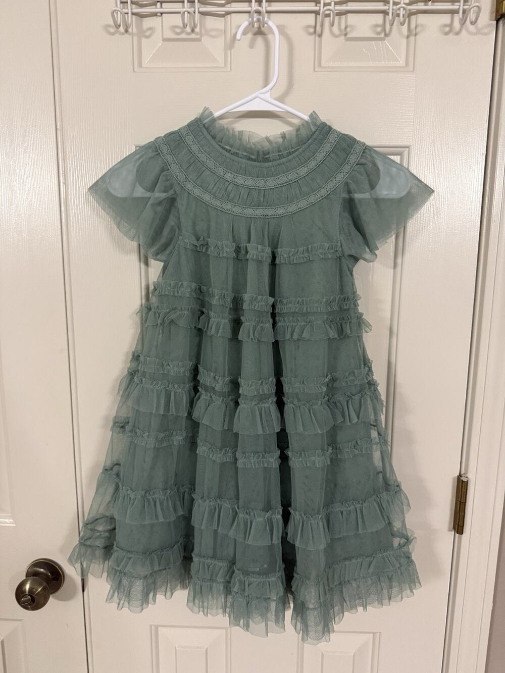Mini Boden Tulle Tiered Dress Sage Green 7-8